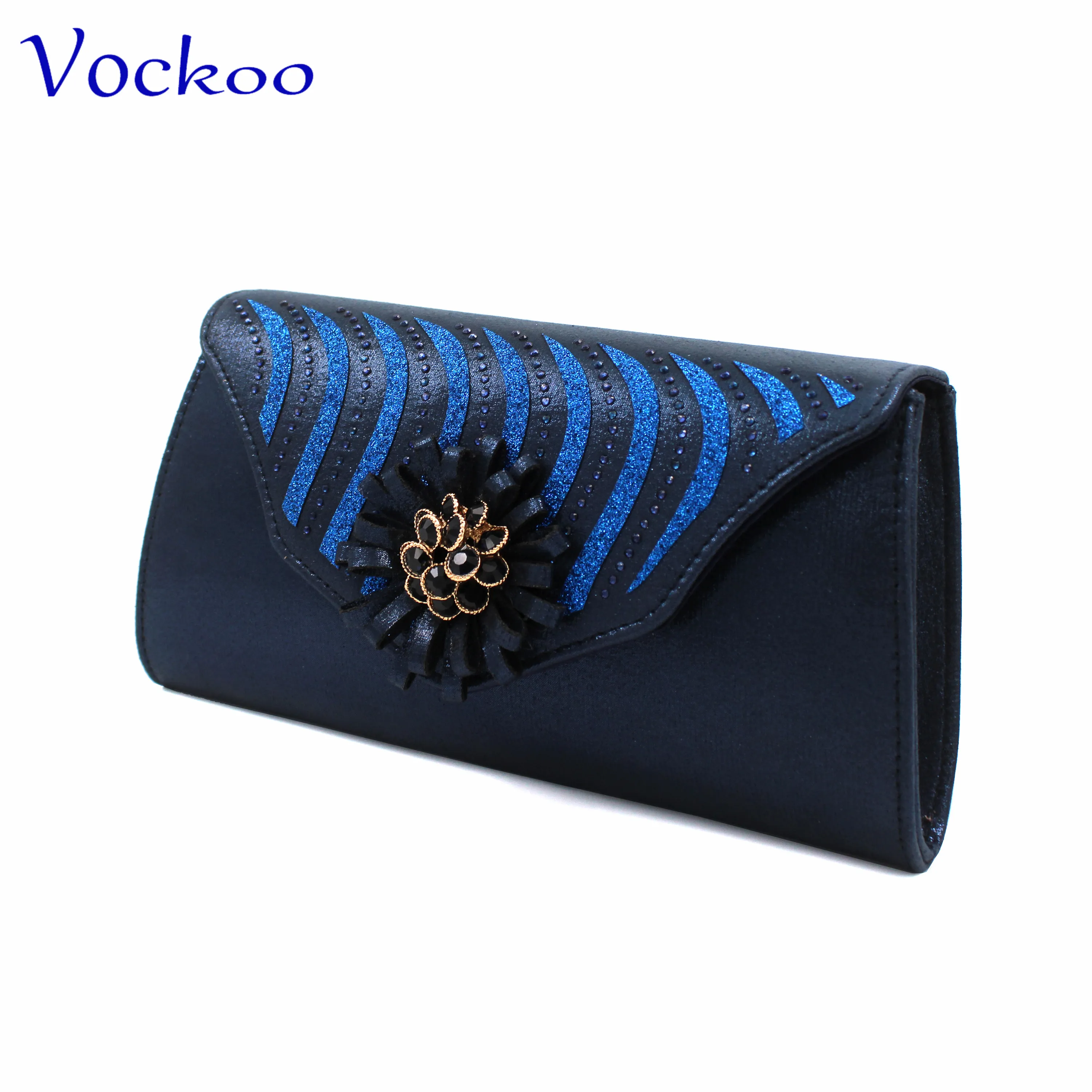 Low Heels New Arrivals Italian Design Nigerian Women Shoes and Bag Set in Dark Blue Color Comfortable Heels with Appliques for P