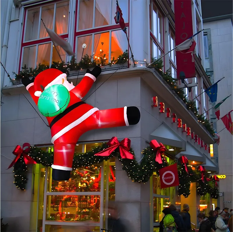 2025 8FT عيد الميلاد المطاطية متوهجة تسلق سانتا كلوز مع أضواء LED في الهواء الطلق ديكورات ساحة المنزل