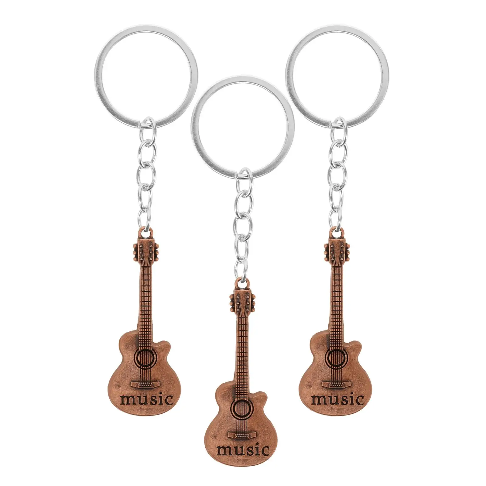 

3 Pcs Mini Guitar Keychain Dark Brown Zinc Alloy Music Instrument Pendant Car Keychains Climbing Camping Hiking Accessories