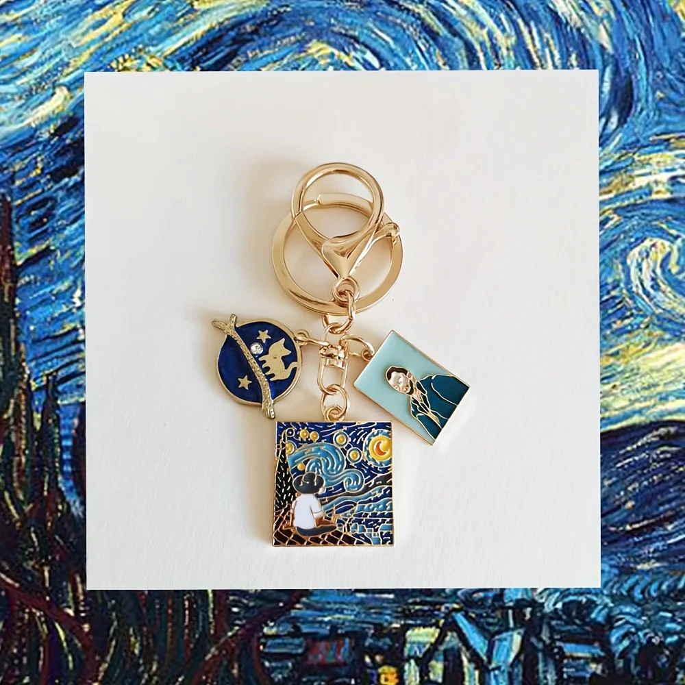 Von Gogh inspirierte Kunst-Schlüsselanhänger-Charms, Sonnenblumen- und Porträt-Emaille-Schlüsselanhänger, verschiedene Malerei-Designs, ideales Geschenk für Kunstliebhaber – Detail 6