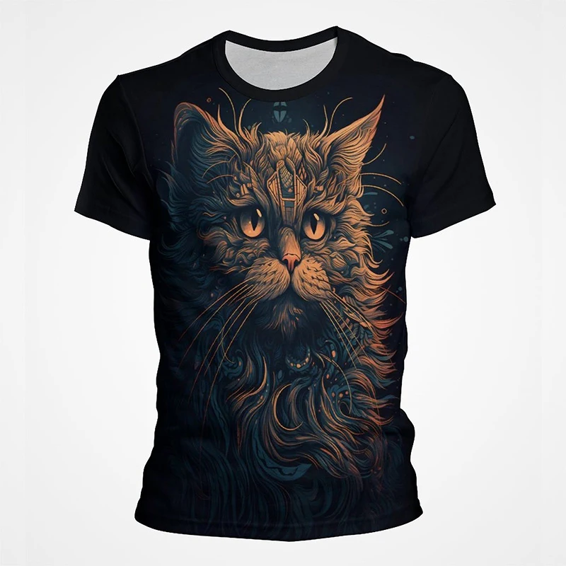 3D-Druck Bunte Lustige Katzen-Grafik T-Shirts für Männer Sommer Kurzarm Herren Tee Tops Mode Lässig Übergrößen Streetwear – Detail 17