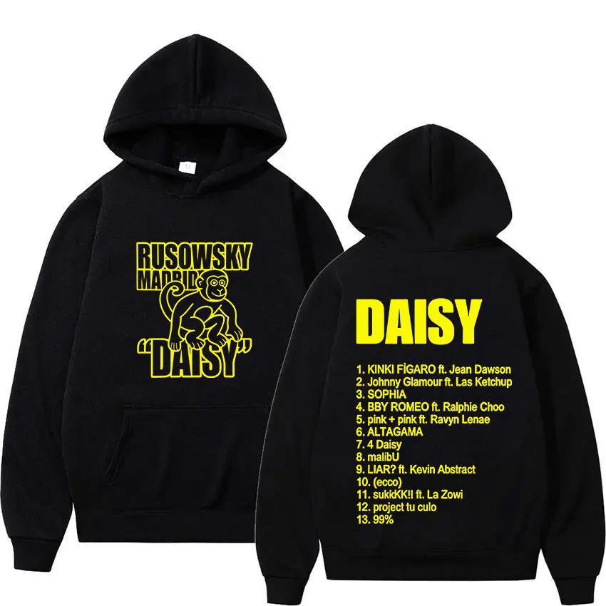 Rusowsky Madrid Daisy Tour 2025 Fans Sudadera con capucha Ropa de hombre Moda pop Sudadera de gran tamaño Y2K Hip Hop Sudadera con capucha gótica de manga larga
