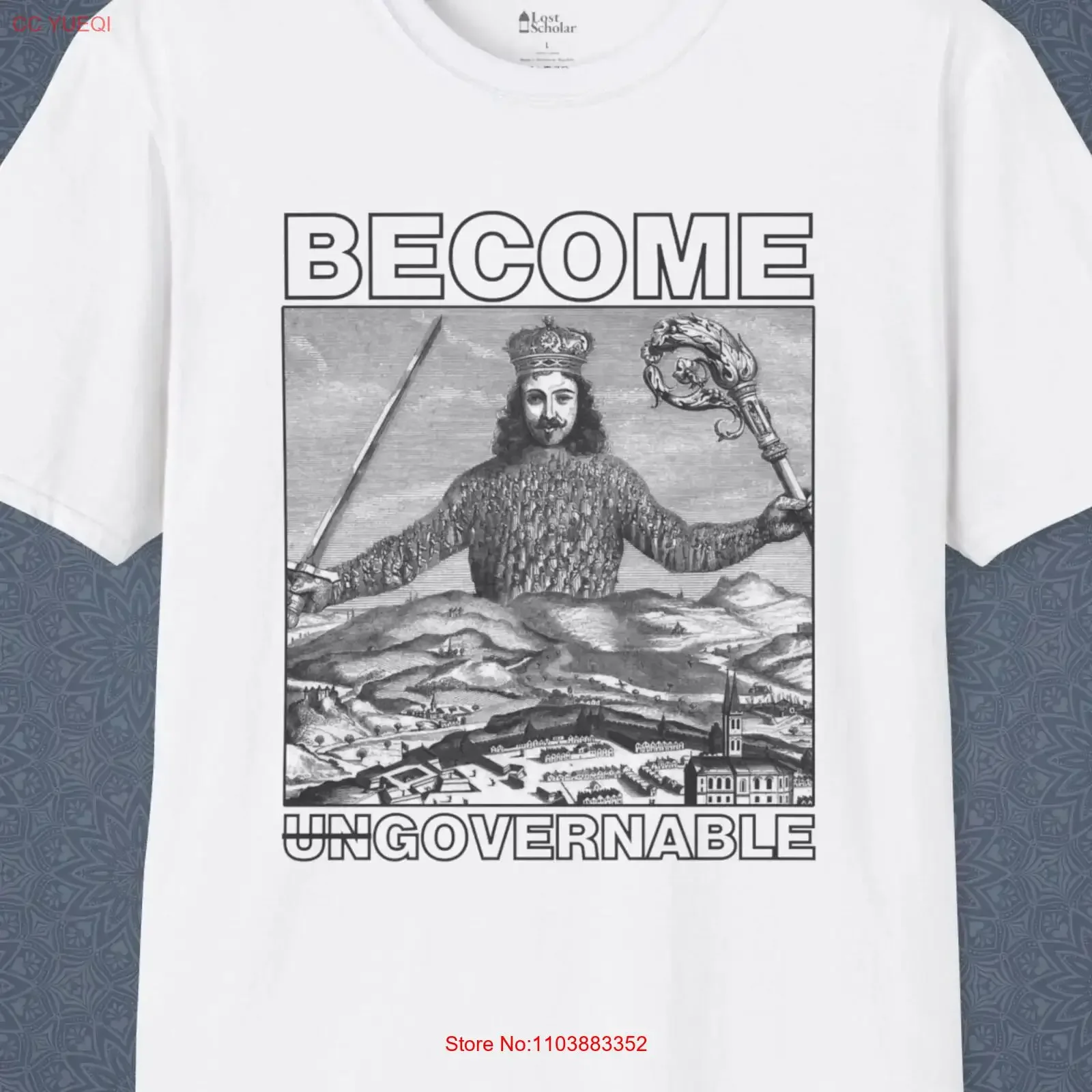 Léviathan t-shirt Hobbes philosophie politique Anti anarchisT devenir indovernable PHD étudiant sombre académique présent doux