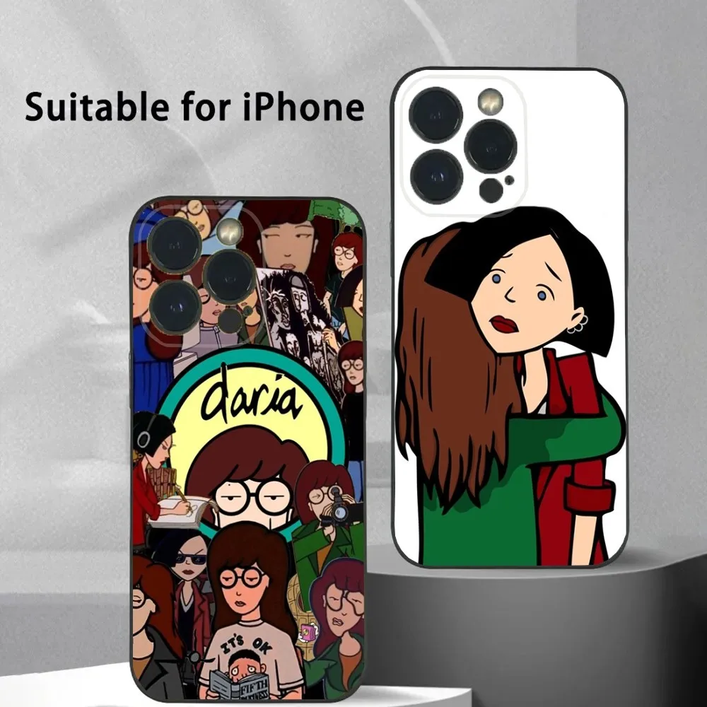 Cartoon D-Daria  Phone Case For iPhone 16 15 14 13 12 11 Plus,Pro Max,XS,X,XR,SE,Mini,8,7 Soft Silicone Black Cover