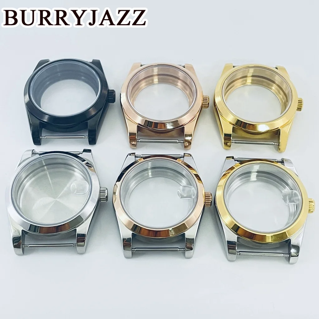 BURRYJAZZ 36mm 40mm NH34 NH35 NH36 PT5000 ETA2824 Watch Case Silver Stainless Steel Case Waterproof Sapphire Crysta