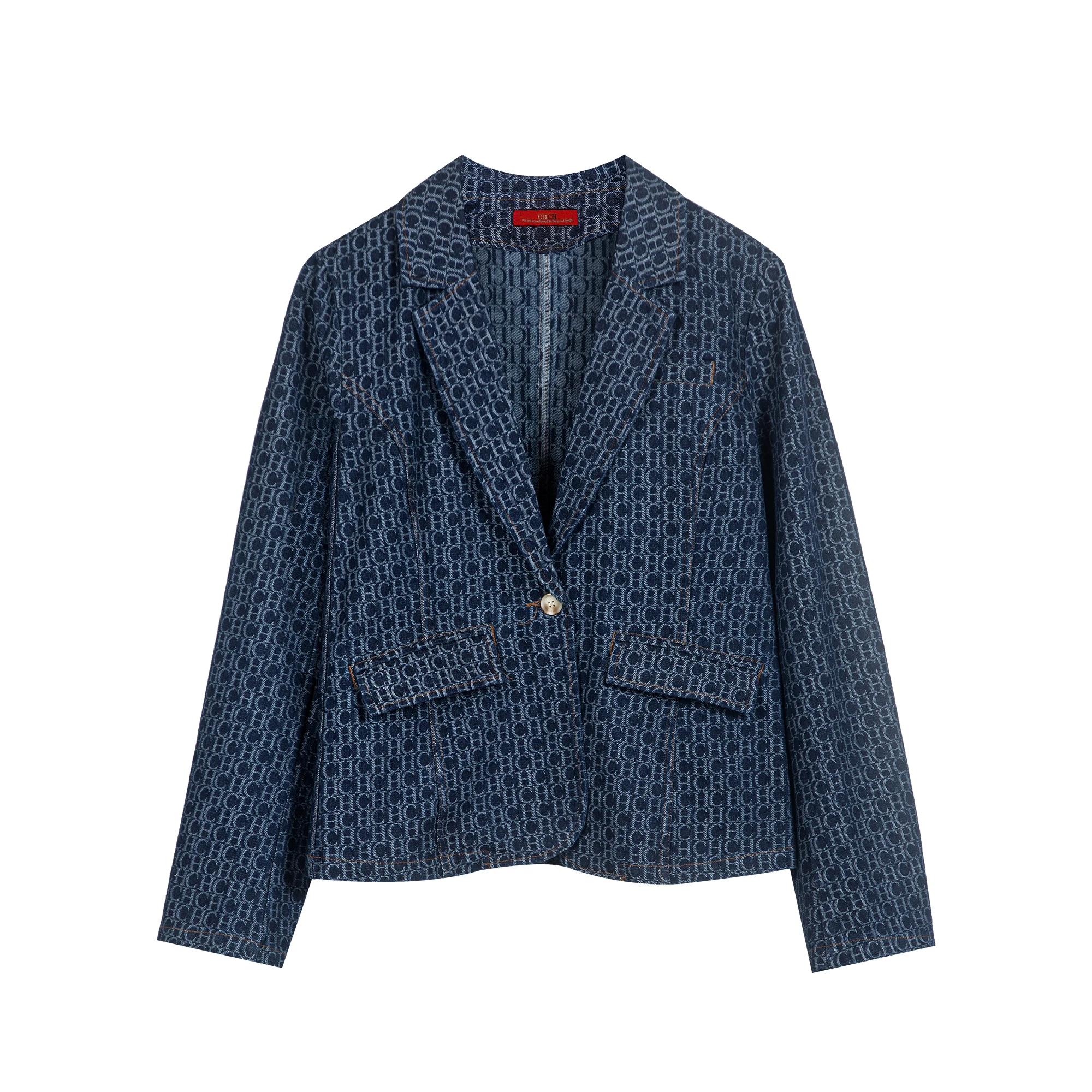 CHCH Spring Denim Suit Jacket Femme Long-Sleeve One Button Vintage Autumn Denim Blazer Outwear Female Cowboy Basic Coat