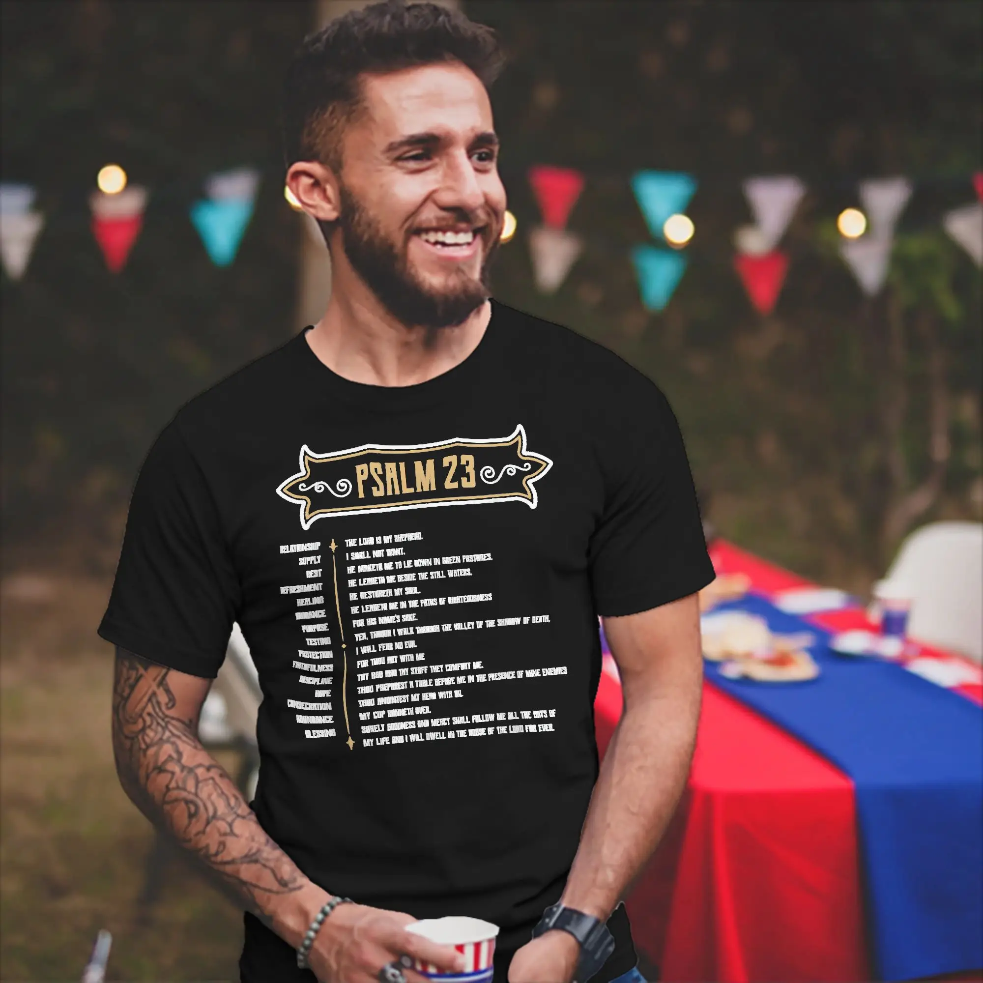 Psalm 23 Lord is My Shepherd T-Shirt Men Women  Vintage Pure Cotton Tees Round Neck Short Sleeve T Shirts Gift Idea Tops