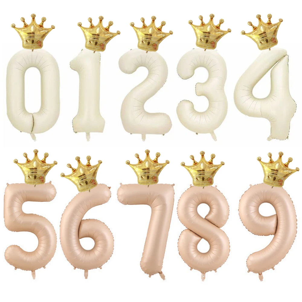 40 Zoll cremefarbene Zahlenballons mit Krone Folienballon 1 2 3 4 5 6 Geburtstag Hochzeit Party Dekoration Babyparty Luft Helium Globos – Detail 6