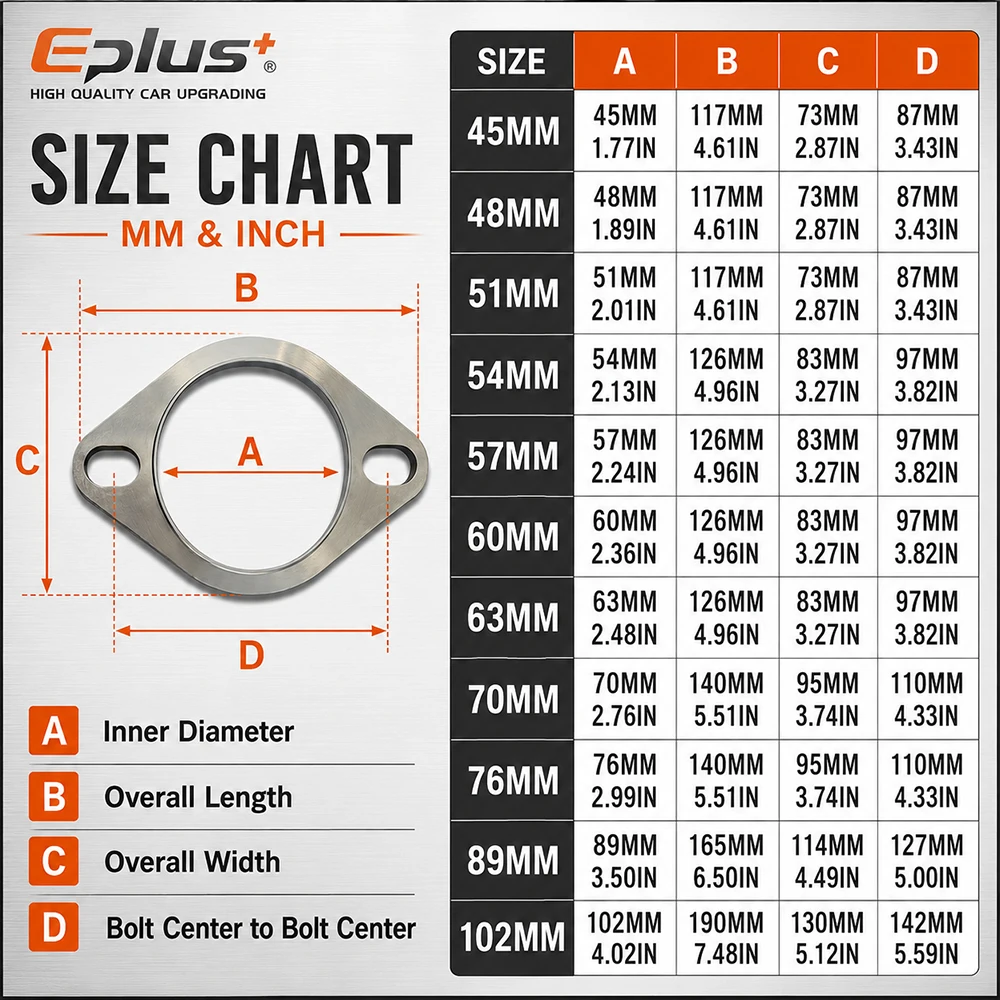 2 Bolt 304 Stainless Steel Exhaust Flange Universal Car Motorcycle Exhaust Pipe Connecting Flange for Exhaust Muffler Downpipe