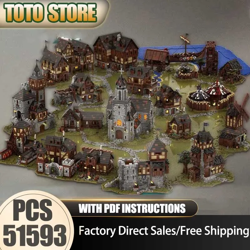 Moc قوالب بناء في نهاية المطاف قرية القرون الوسطى حزمة نموذج بناء التكنولوجيا وحدات القلعة نموذج كتلة لتقوم بها بنفسك لعبة هدايا العيد #1