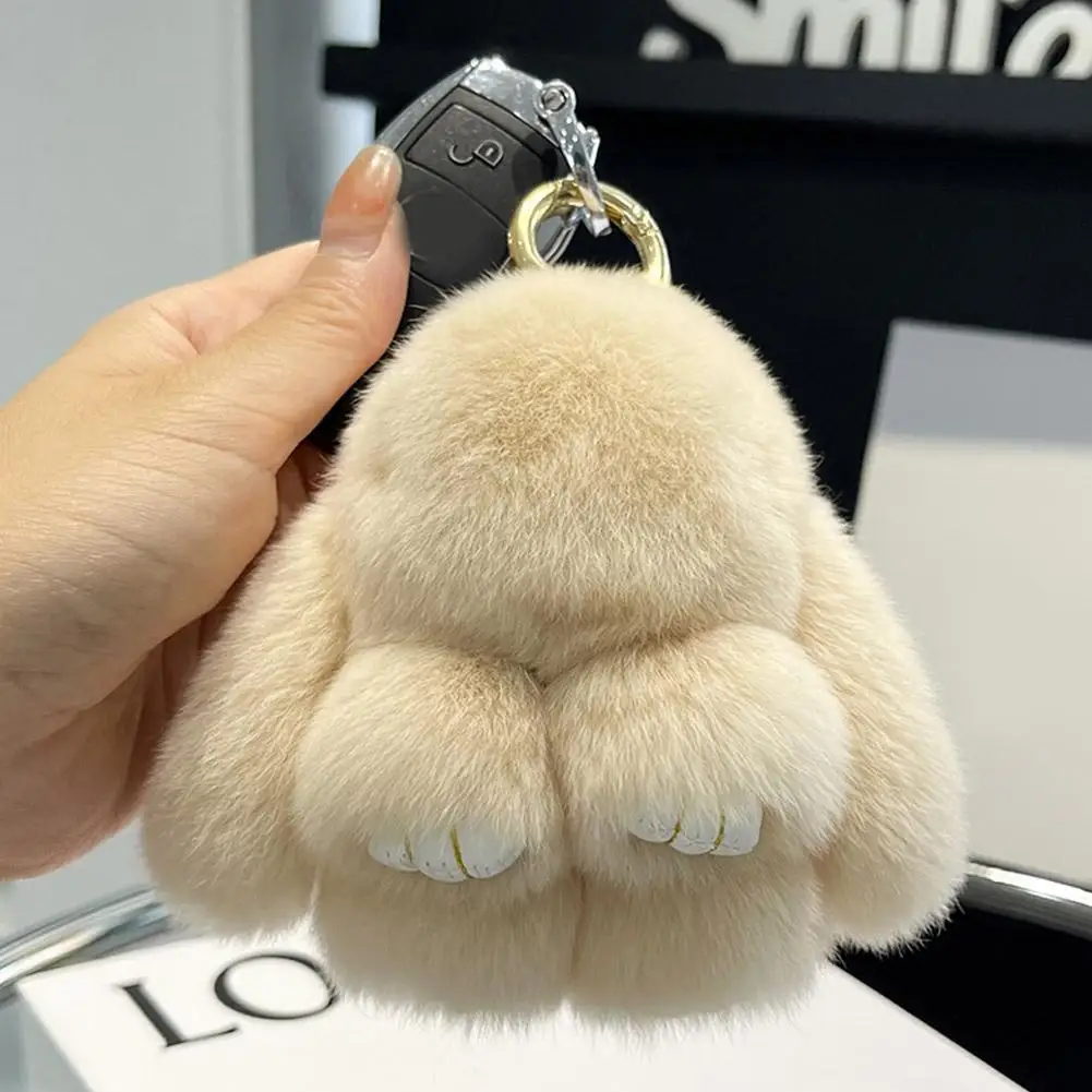 Rabbit Keychain Fluffy Fur Pompon Bunny Trinket Key Chain Charm Cute Key On Bag Car Key Pendant Hangings Accessories