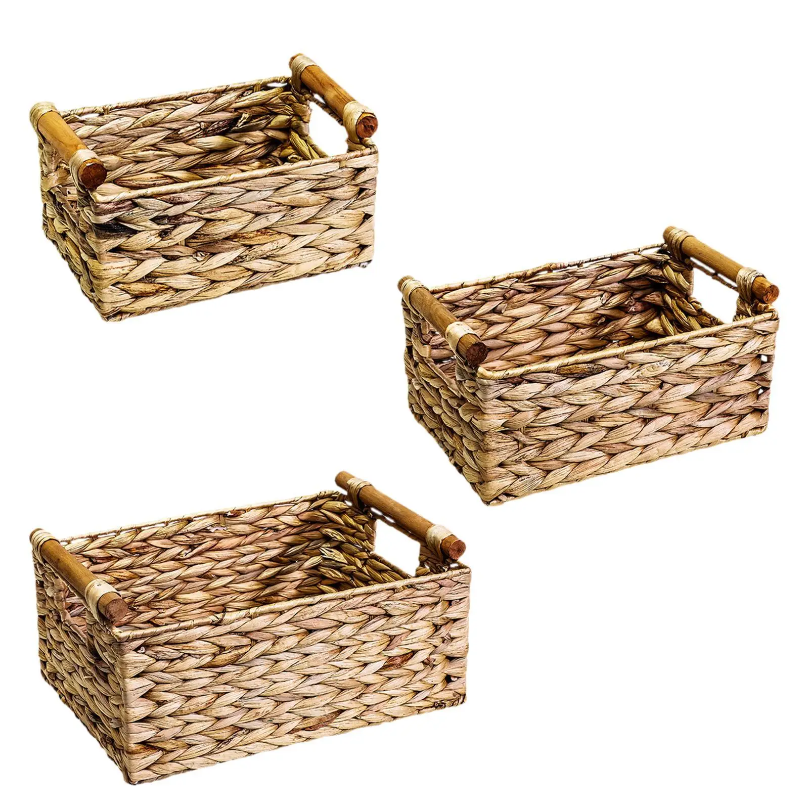 Handmade Woven Storage Basket Closet Organizer Multi-scenario No Lid Picnic Basket Water Hyacinth Basket for Cabinet Bathroom