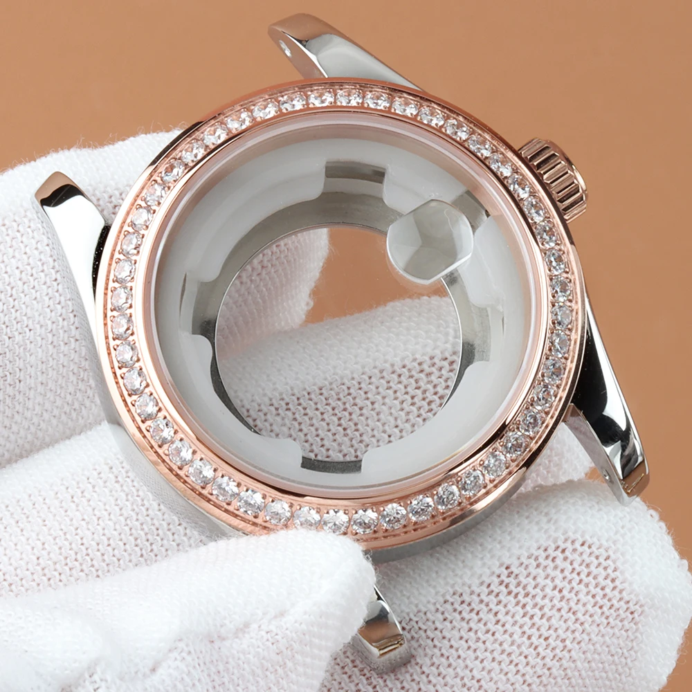 

Rose Gold 33mm Diamond NH05 Luxury Ladies' Watch Case Sapphire Glass Stainless Steel Bracelet For Seiko Datejust NH05 Movement