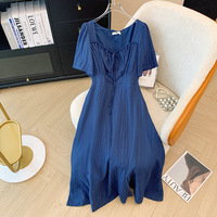 150Kg Plus Size Women Bust 151 Summer Loose Short Sleeved Floral Dress blue 5XL 6XL 7XL 8XL 9XL