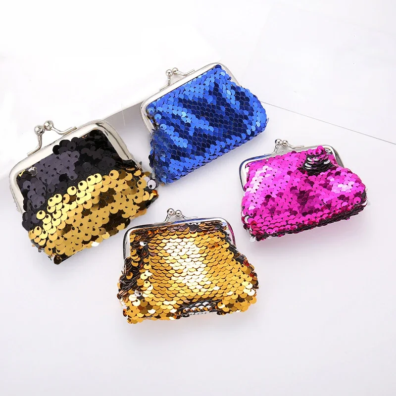 Women Bling Mini Coin Purse Metal Fashion Ladies Kids Sequin Key Chain Coin Money Small Wallet Pocket Bag Birthday Gift