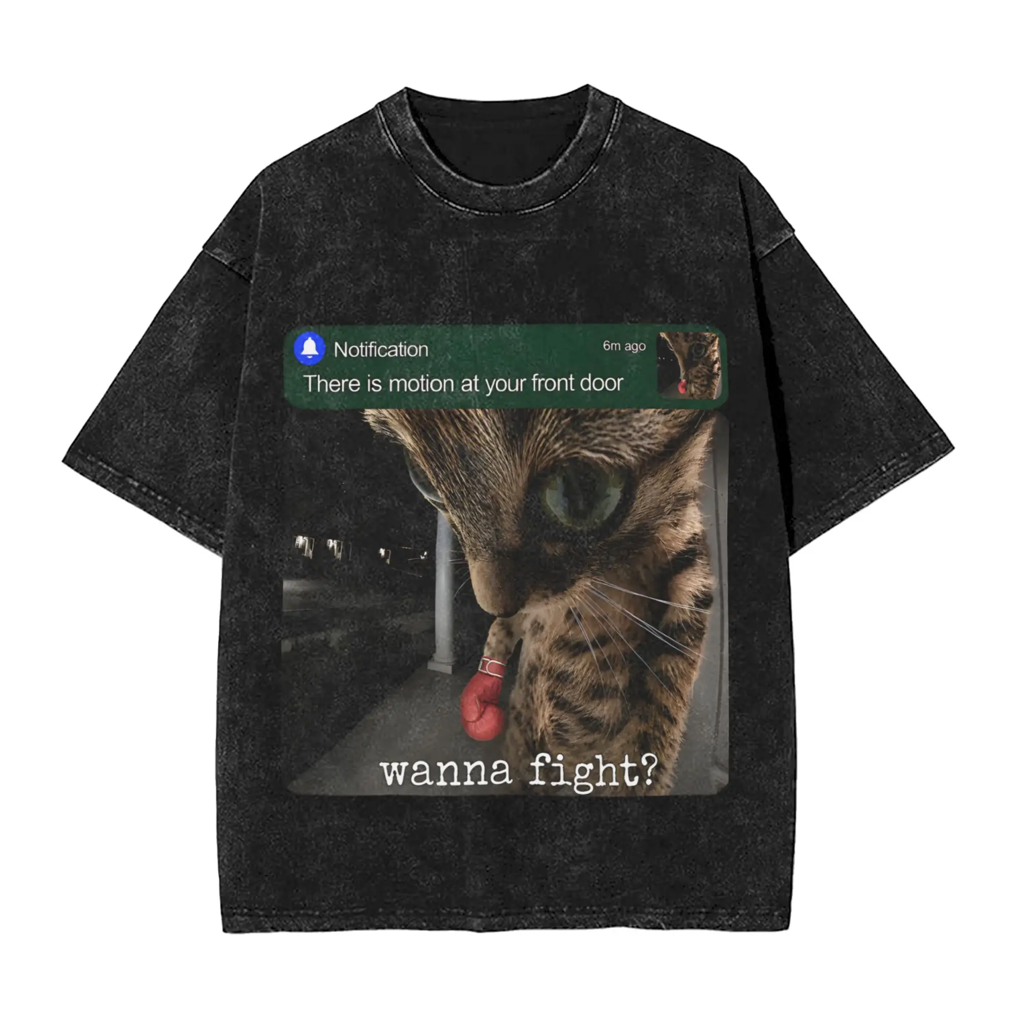 Graphic Printed There is Motion at Your Front Door Funny Cat Motion  Washed T Shirts T-Shirts  Men Women Tee Shirt