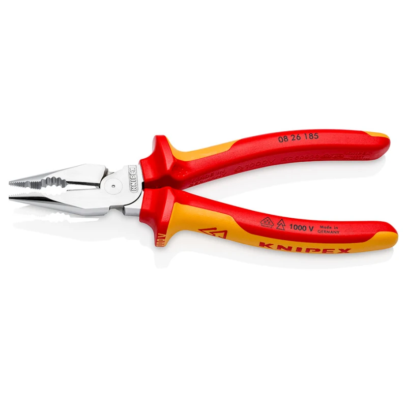 KNIPEX 08 26 185 Long Nose Combination Pliers 7.2-inch Insulated High Leverage Joint Pliers with Multi-component Grips