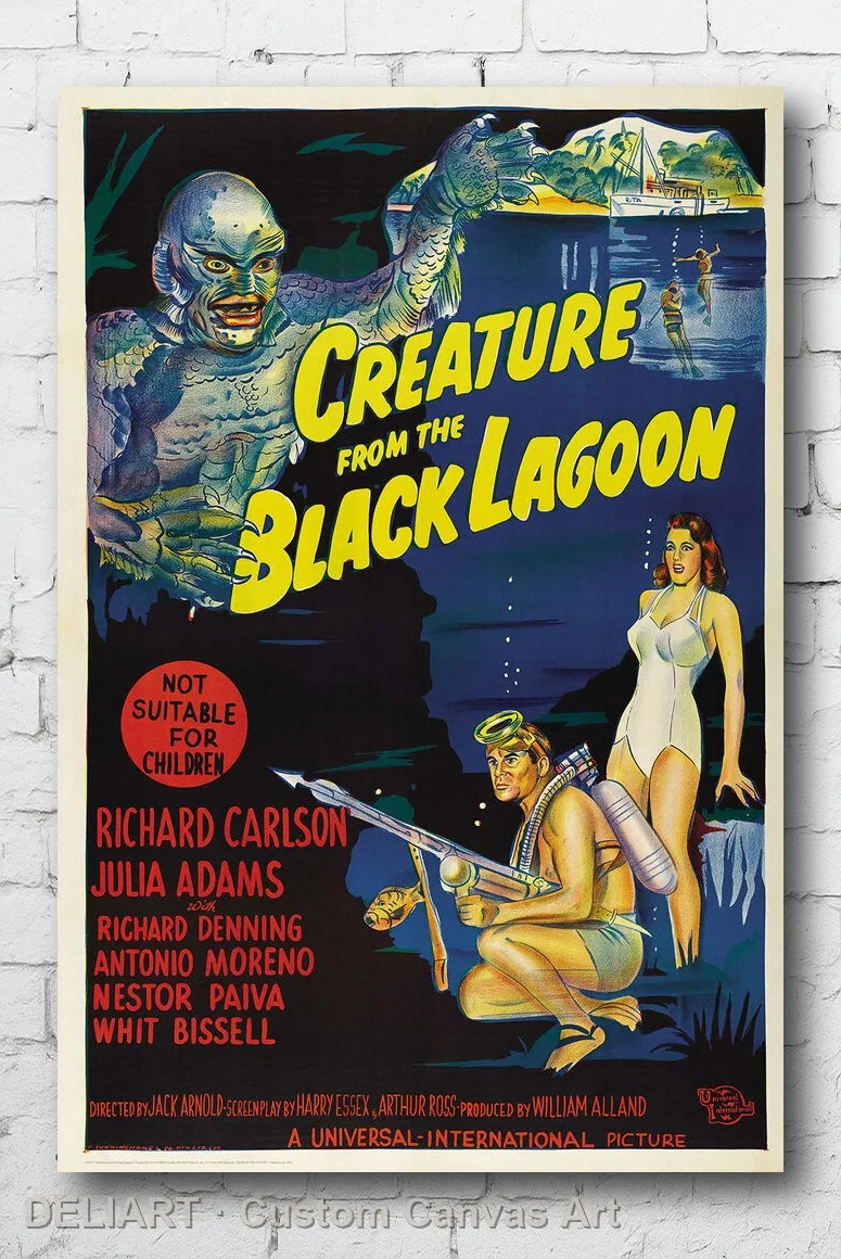 

CREATURE FROM THE BLACK LAGOON - BLUE STYLE Canvas Movie Poster CLASSIC Custom Size Available Home Decor Room Decoration