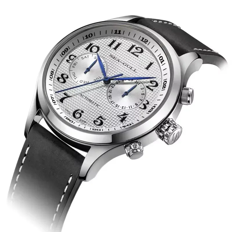 Seagull Automatic Mechanical Men's Watch ST2502 Movement Dual Calendar Time Zone Watch 50M Waterproof Sapphire Glass Watch 6063