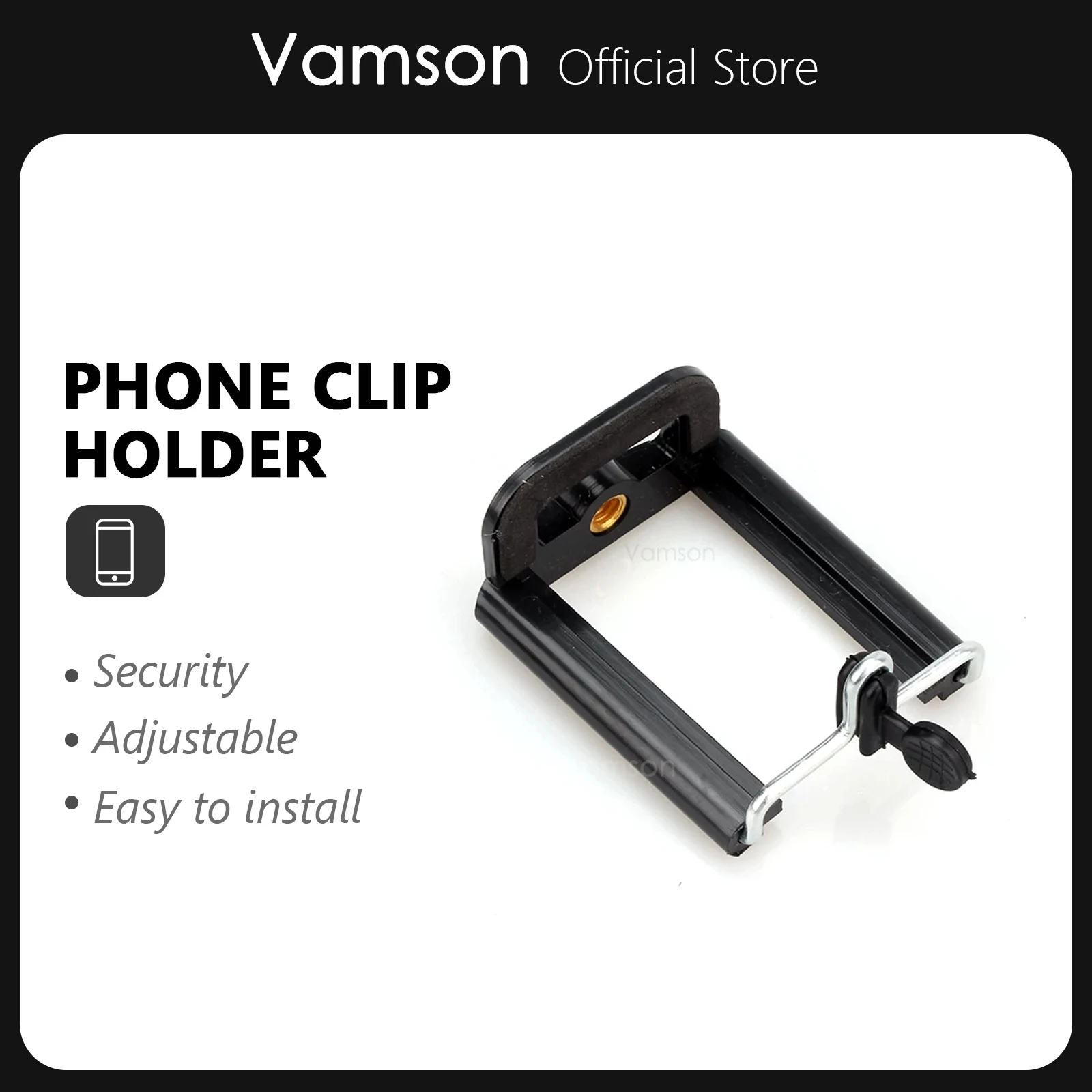 Vamson Universal Mobile Phone Clip Holder Mount Bracket Adapter for Smartphone Camera Cell Phone Tripod Stand Monopod VP129