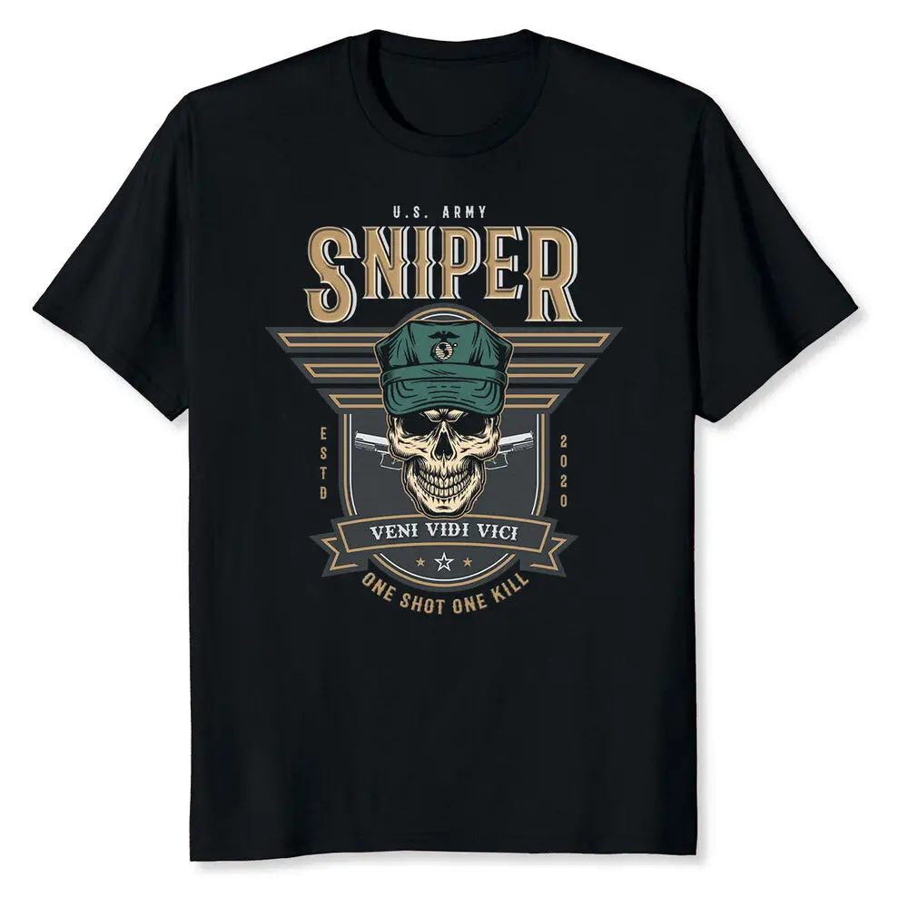 US Army Sniper Skull Graphic  One Shot One Kill T-Shirt High Quality 100%Cotton Short Sleeve