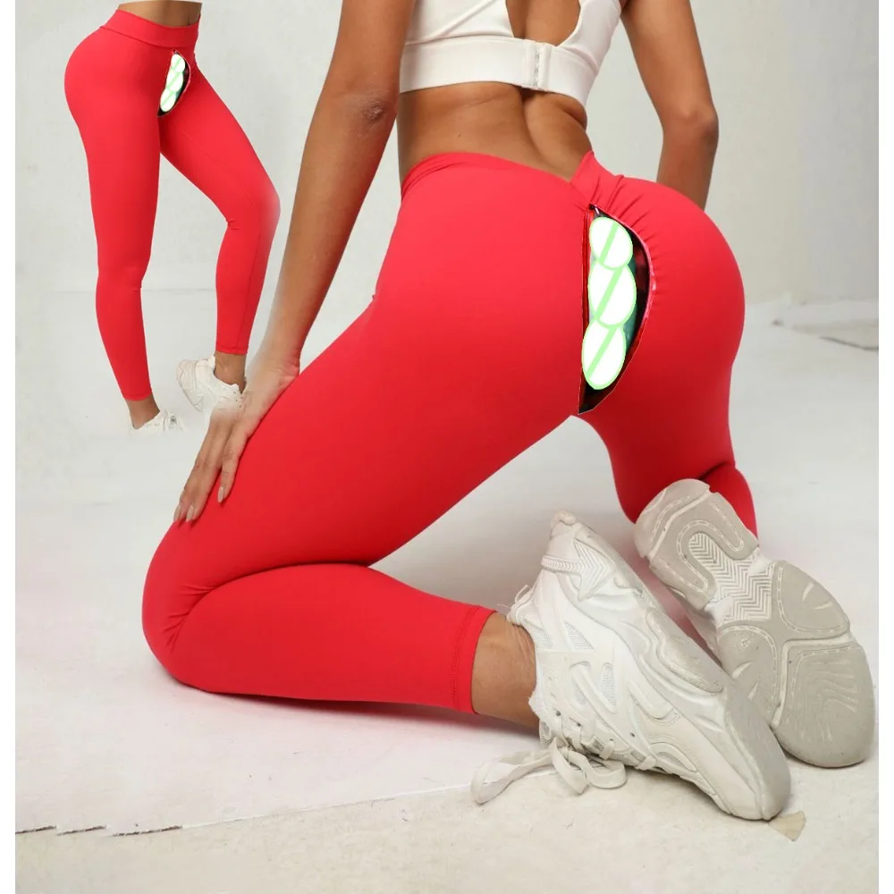 

V Waist Seamless Open Crotch Leggings Women's Peach Hip Push Up Trousers Fitness Yoga Tight Sexy Sports Joggers Trousers Femme