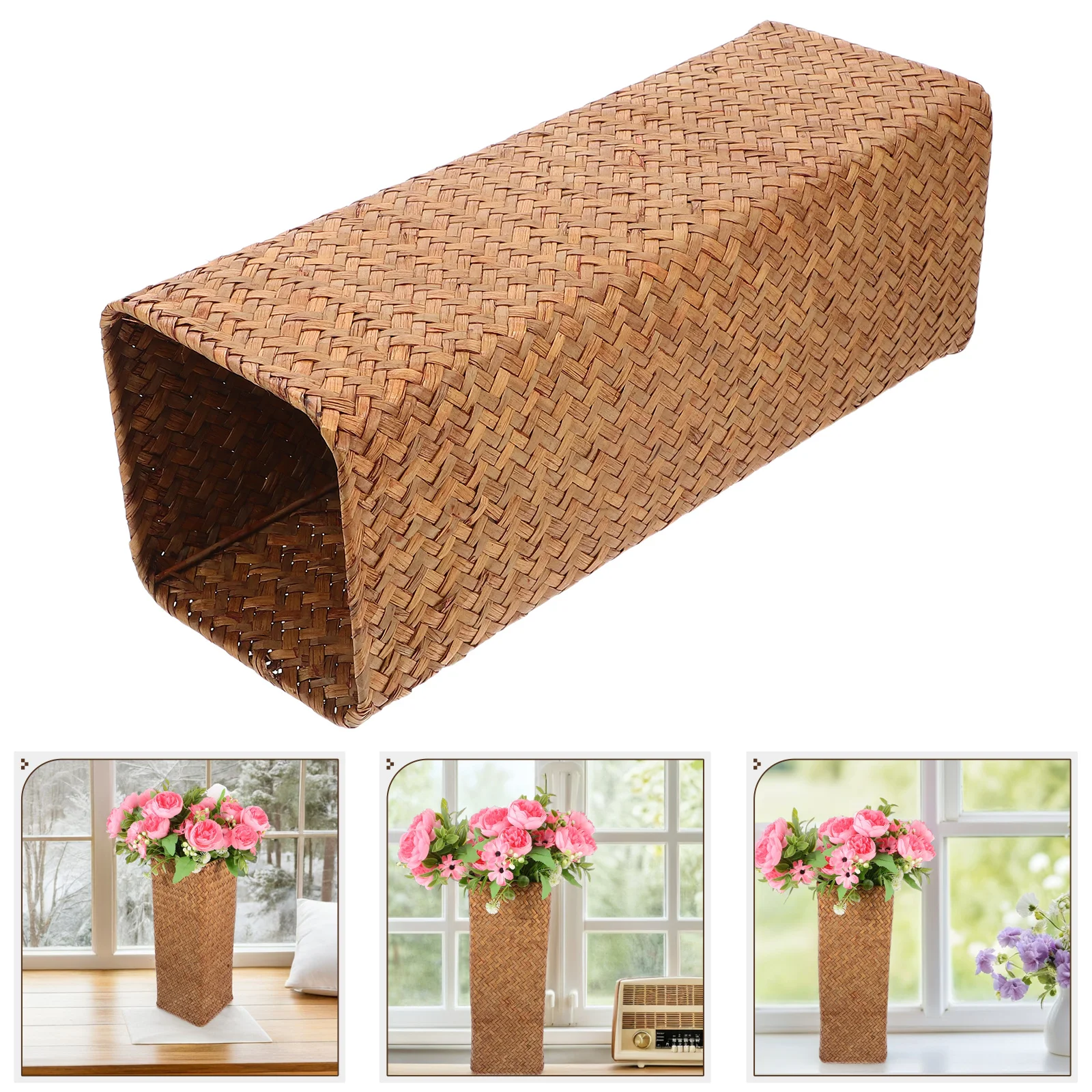 

Vintage Pen Holder Retro Aesthetic Vase Handwoven Rattan Woven Flower Pot Unique Farmhouse Decor Seagrass Centerpiece For Home
