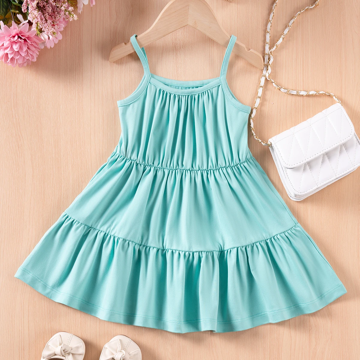 2024 Summer New Girl's Solid Color Loose Sleeveless Suspended Dress Fashion Casual Beach Flare Dress Daily Wear