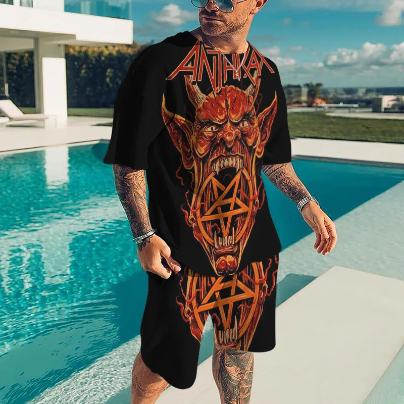2025 New Fashion Shorts 2-piece Set Summer Men's Beach Shorts Sports Set 3D Printed Hip Hop Fashion Style