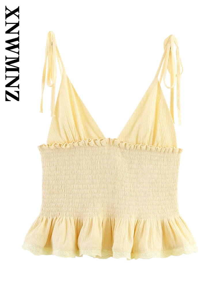 

XNWMNZ 2025 Autumn New Woman Japanese Fashion V-Collar Sleeveless Slip Top Vintage Temperament Lady thin shoulder strap Casual