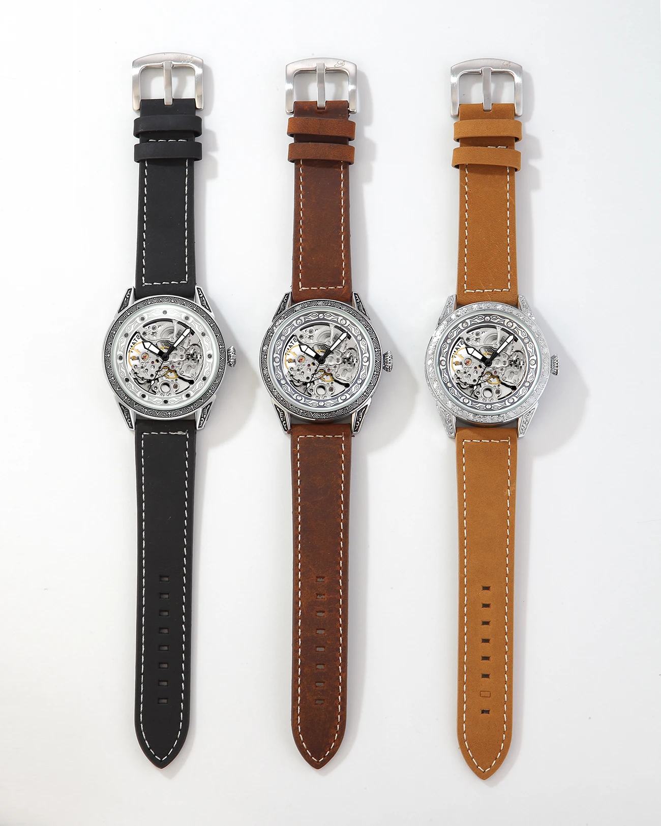 SHENHUA موضة جديدة خمر ساعة رجالية شفافة الهيكل العظمي التلقائي ساعة ميكانيكية Steampunk مضيئة Waterpoor الرجال على مدار الساعة