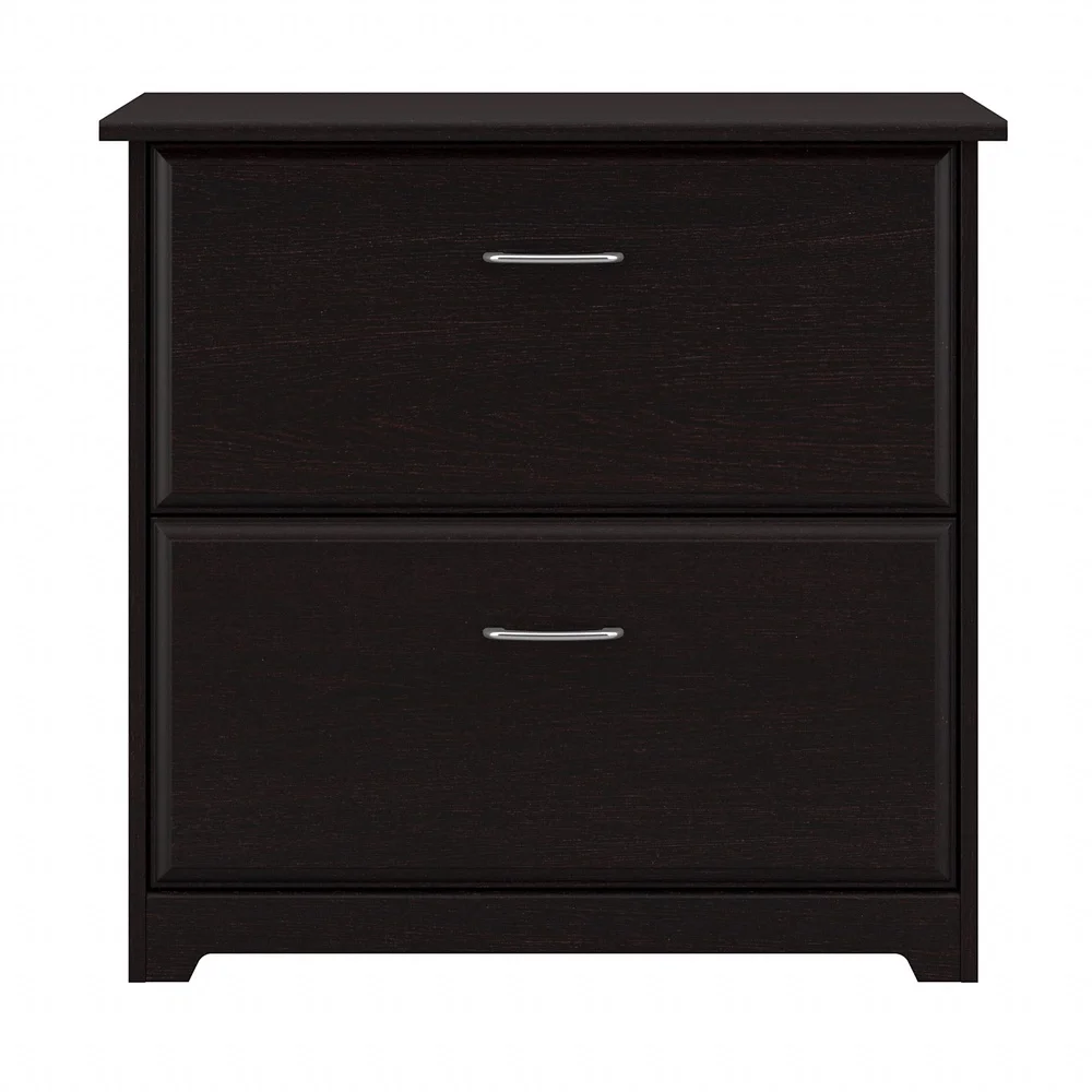 Lateral File Cabinet 2 Drawer Espresso Oak Smooth Ball Bearing Slides Stylish Office Storage Files Documents Accessories