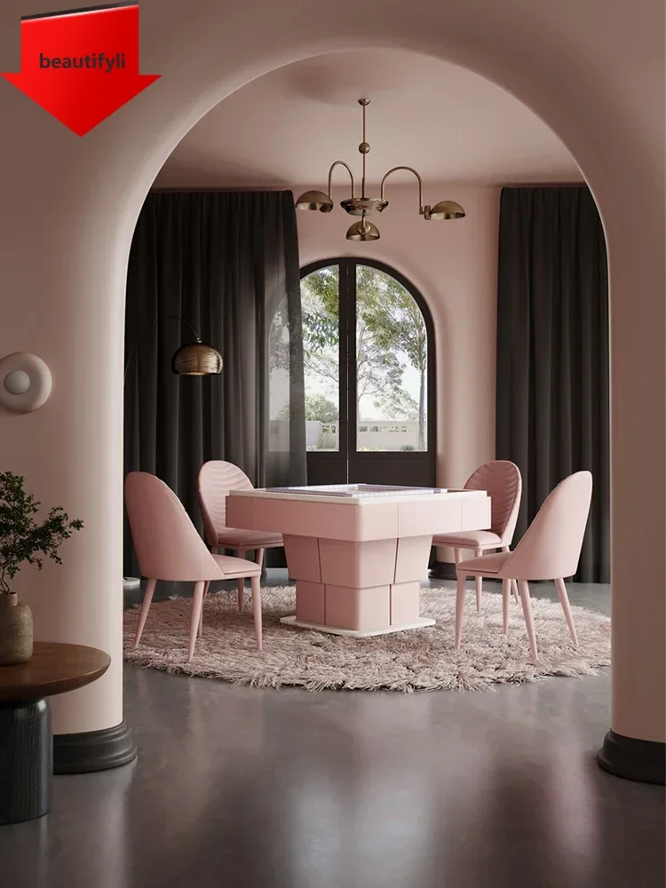 

A61 Lifting mahjong table and coffee table dual-use living room home multi-functional pink fully automatic mahjong machine