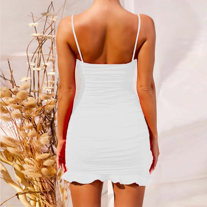 Robe de discothèque moulante froncée à bretelles pour femmes, Style européen et américain avec volants, été