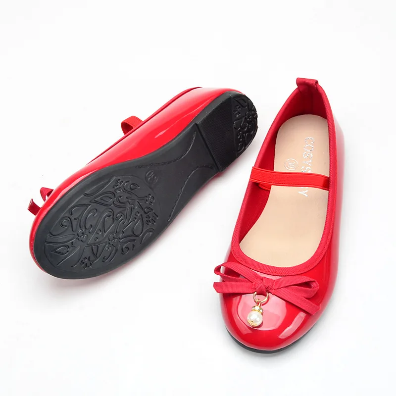 Bande élastique noire à nœud plat, chaussures décontractées antidérapantes pour filles, printemps, douces, PU, mode enfants, Performance polyvalente rouge Mary Janes, 2022