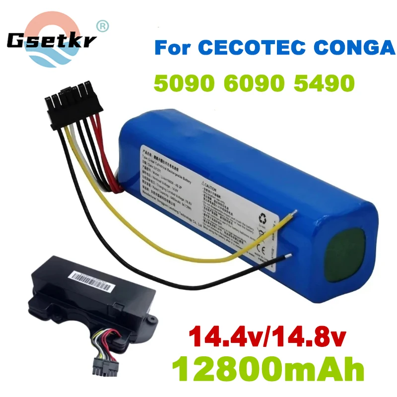 New 2024 14.8V 12800mAh INR18650 MH1-4S2P-300S Robot Battery for Cecotec Conga 5090 5490 6090 Robotic Vacuum Cleaner