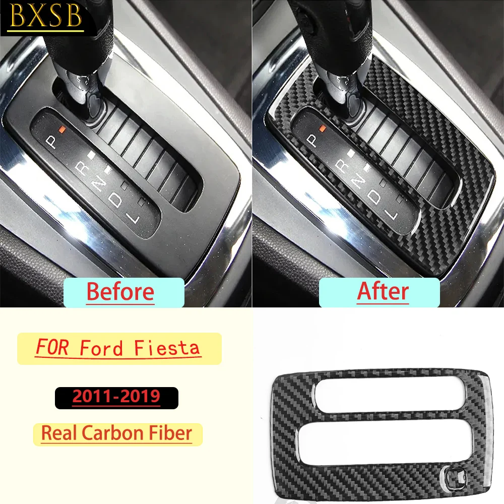 Real Carbon Fiber For Ford Fiesta 2011-2019 Car Gear Shift transmission Panel Trim Customizable Car Sticker Interior Accessories
