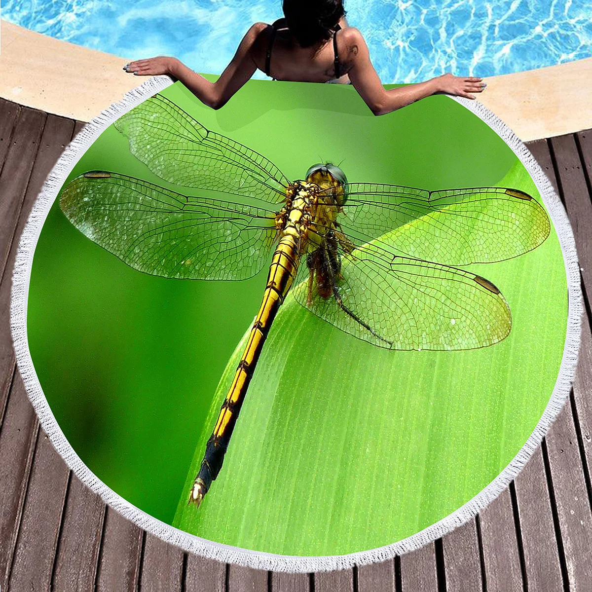 

Insect Printing Round Beach Towel,Dragonfly Polyester Sand Resistant Beach Blanket,Absorbent Quick Dry Pool Towel Picnic Mat