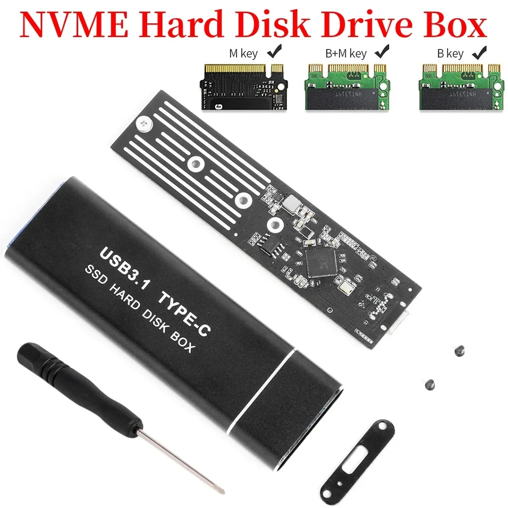 Hard Drive Enclosure 10Gbps NVME Hard Disk Drive Box USB3.1 Type-C External SDD Enclosure Aluminum Alloy M.2 M Key