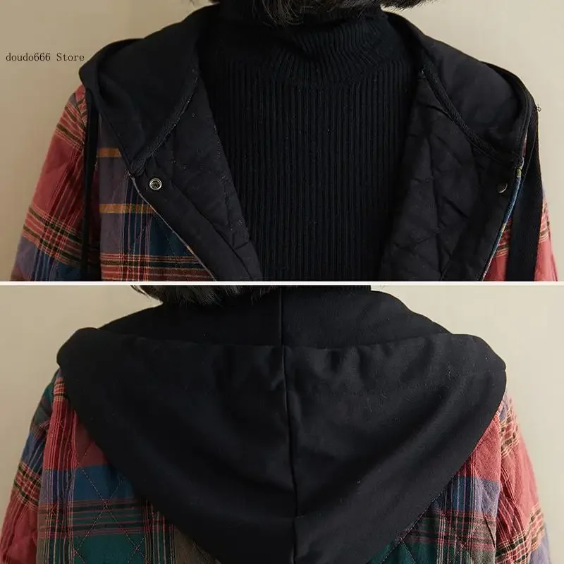 Giacca con cappuccio calda Casual allentata autunno e inverno retrò da donna