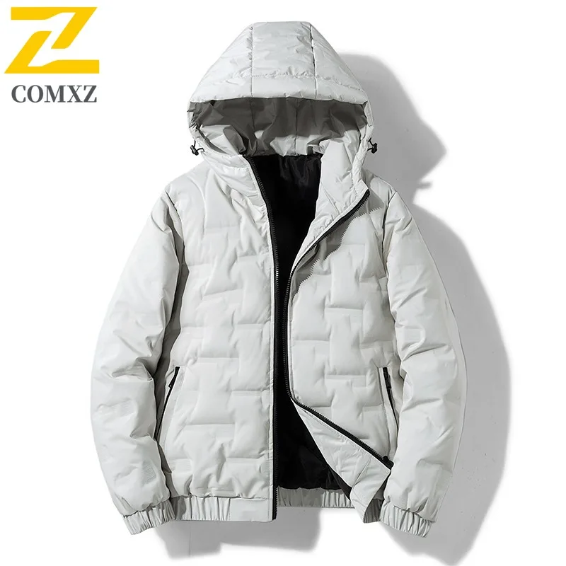 

COMXZ Commute Hooded Padded Jacket Men Luxury Casual Office Cold Resistant Parka Leisure Business Comfort Thickened Winter Coats