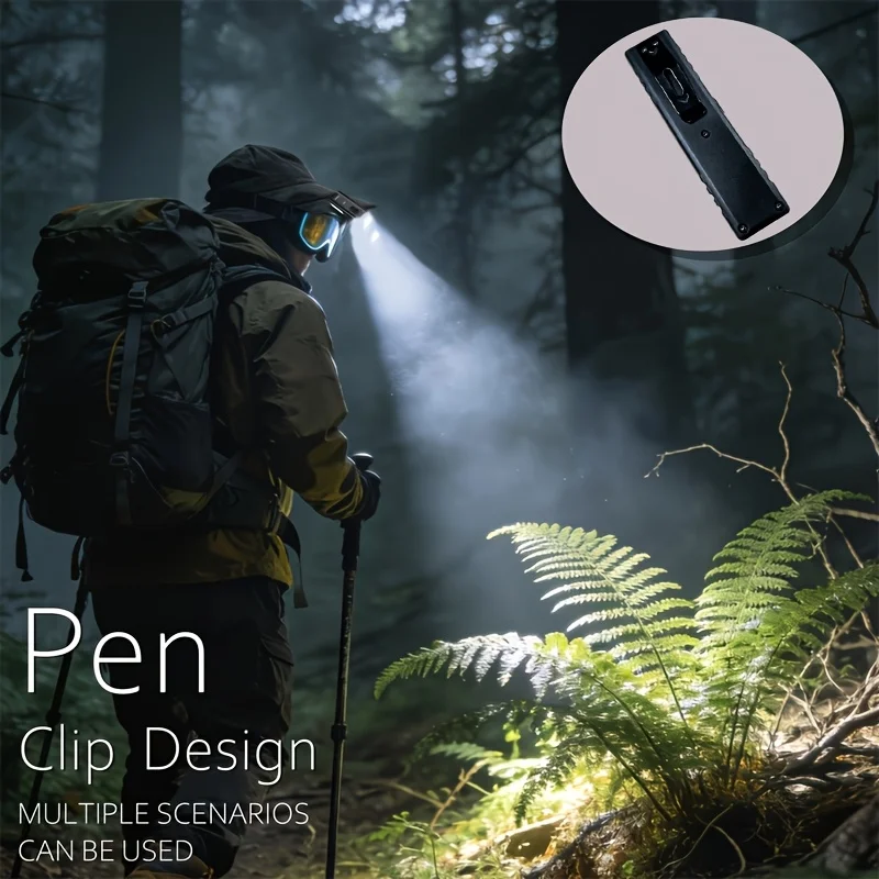 2-Pack Portable Magnetic Flashlights, 5 Lighting Modes, Hook And Magnetic Hands-Free Design, Compact, USB Rechargeable. Perfect for Camping, Hiking, Night And Emergency Use, Ideal Gift, Without Battery view 4