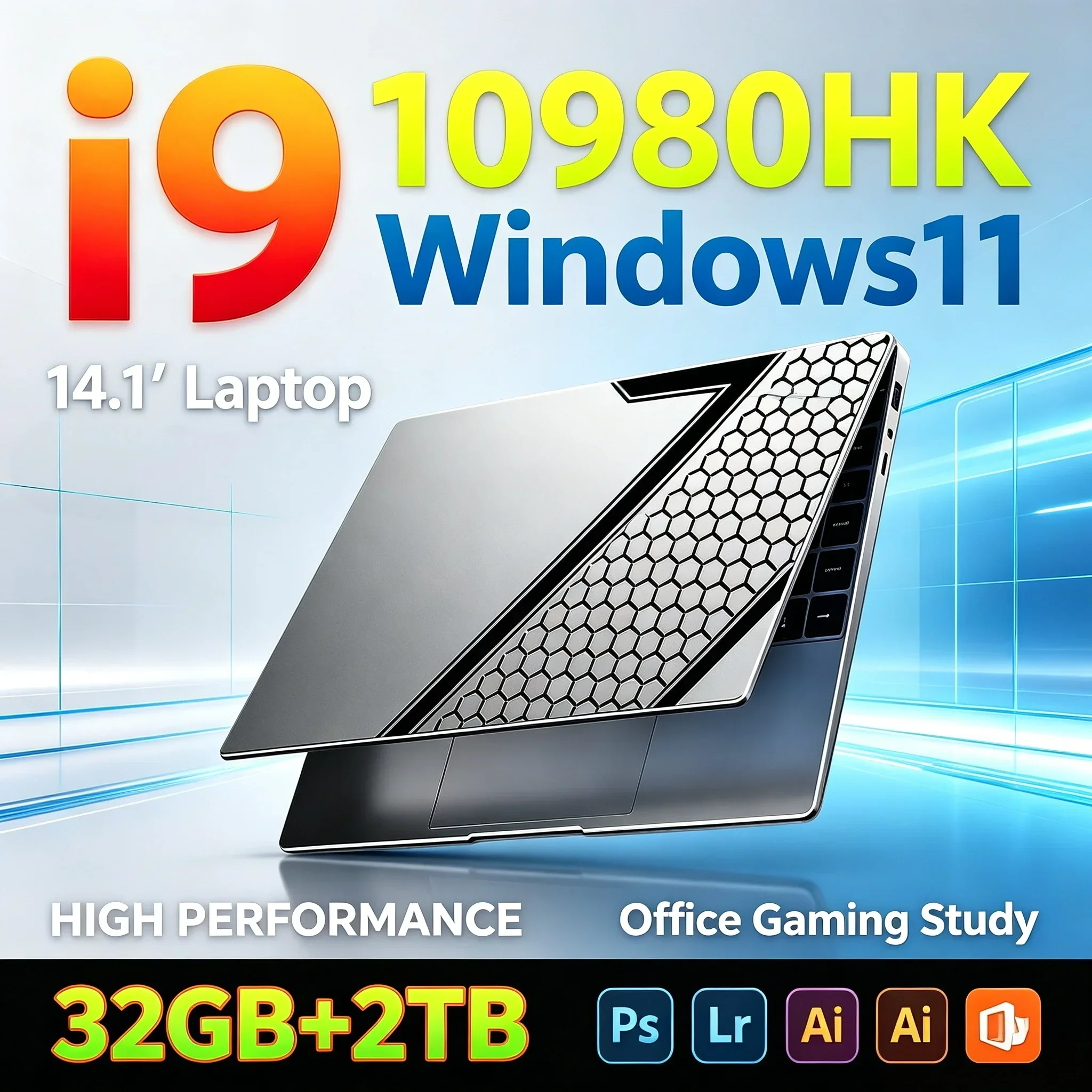 Slim 14.1'' Inch Laptop Computer Intel Core I9 10980HK 32GB RAM 1TB /2TB SSD Windows11 Notebook PC For Home & Office Work