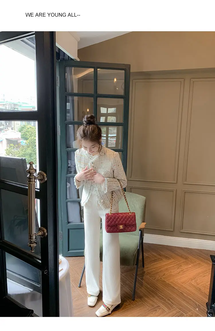 Veste en tweed brodé coloré pour femme, manteau court à carreaux fins, veste féminine, automne, printemps, 2024