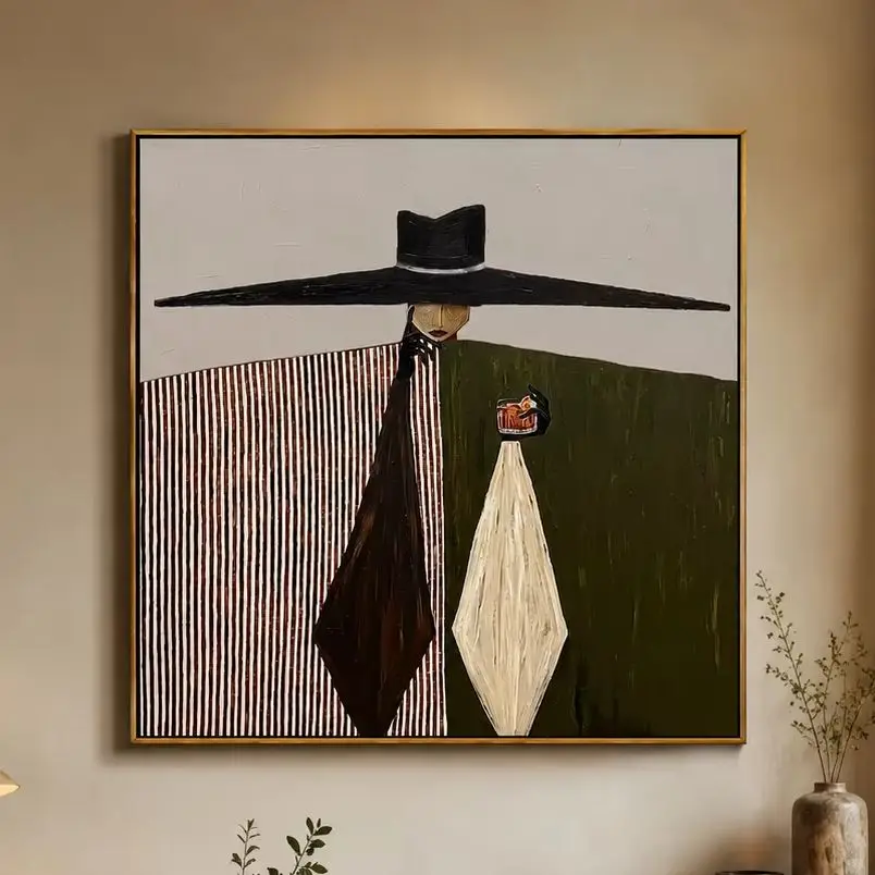 The Midnight Monologue – Surrealistic Modern Woman with Over-sized Hat PaintingCanvas Wall Print for Bed room,Living Room,Office