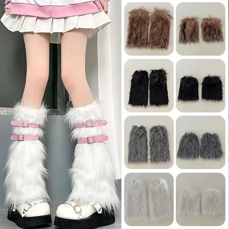 

Harajuku Меховой утепленный чехол для ног Лолита Jk Сапоги Чулки Женские гетры из искусственного меха Женские осенние леггинсы Чехол для ботинок в стиле панк для девочек