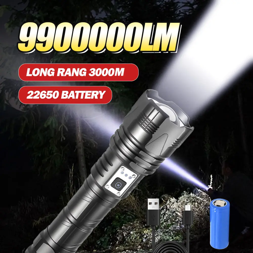 

9900000LM Ultra Powerful LED Flashlight USB Rechargeable 3km Long Range Zoom Flashlight Tactical Lantern Outdoor Camping Lantern