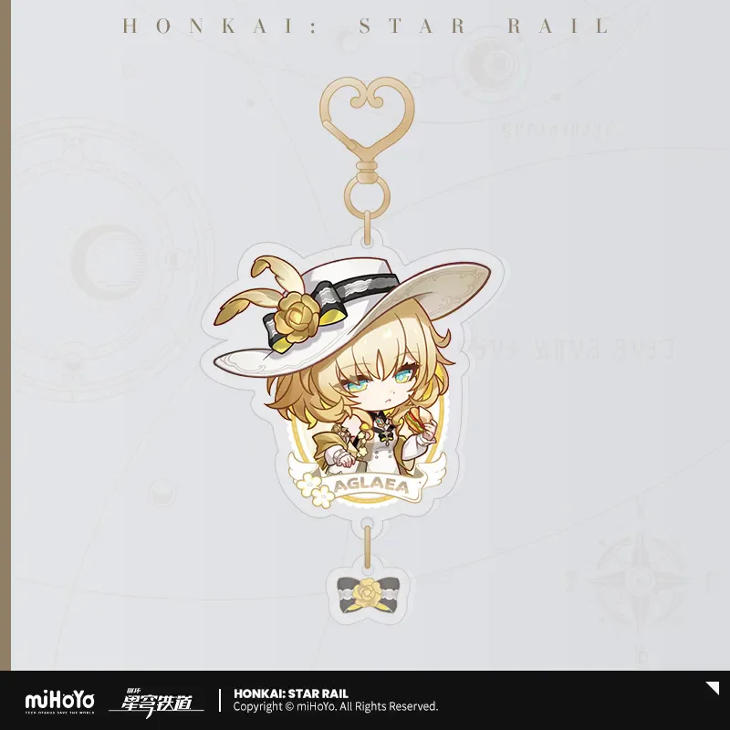 ของแท้ miHoYo เกม Honkai Star Rail ซีรีส์การเดินทางด้วยรถไฟ พวงกุญแจอะคริลิคแบบ Q-version ตัวละคร Aglaea Tribios ของสะสมคอสเพลย์ ของขวัญคริสต์มาส