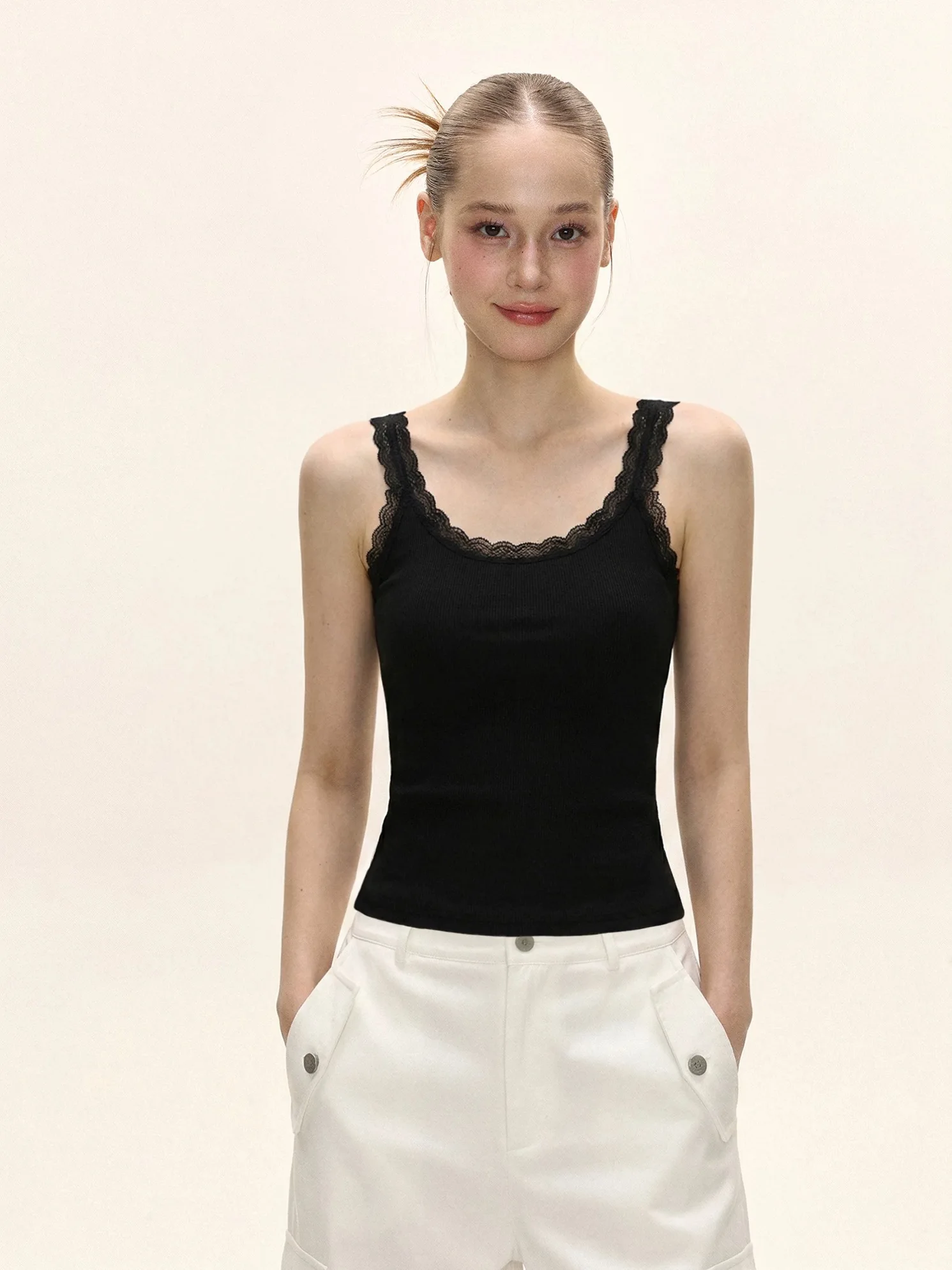 Women's Slim Fit Tank Top Lace Trim Cotton 95% Summer New Style Backless Outerwear Casual Comfortable Underwear Vest