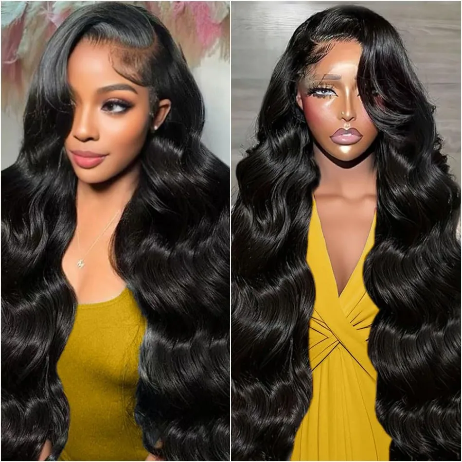 ボディウェーブ人毛ウィッグ 100% 13x6 HD透明レースフロントウィッグ 密度250 30～40インチ 生え際処理済みブラジル産レースフロントウィッグ